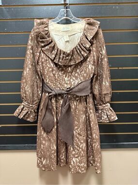 Vintage Alfred Werber Lace Prairie Dress Brown Ruffle Gunne Sax Style